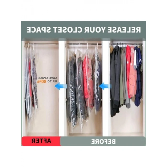 3lü Askılı Vakumlu Kıyafet Saklama Torbası - 145x70, 105x70, 90x60