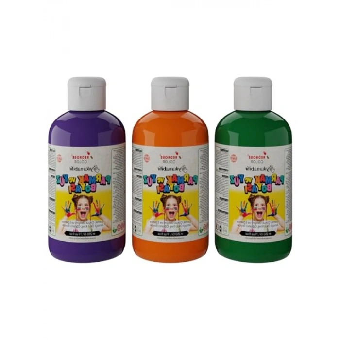 3lü Parmak Boyası Seti - Yeşil, Mor ve Turuncu 250 gr