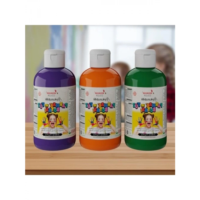 3lü Parmak Boyası Seti - Yeşil, Mor ve Turuncu 250 gr