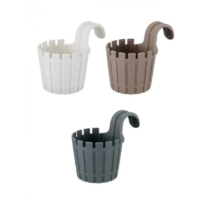 3lü Renkli Akasya Balkon Saksı Seti, 1.5 Litre | Kahve, Beyaz ve Antrasit