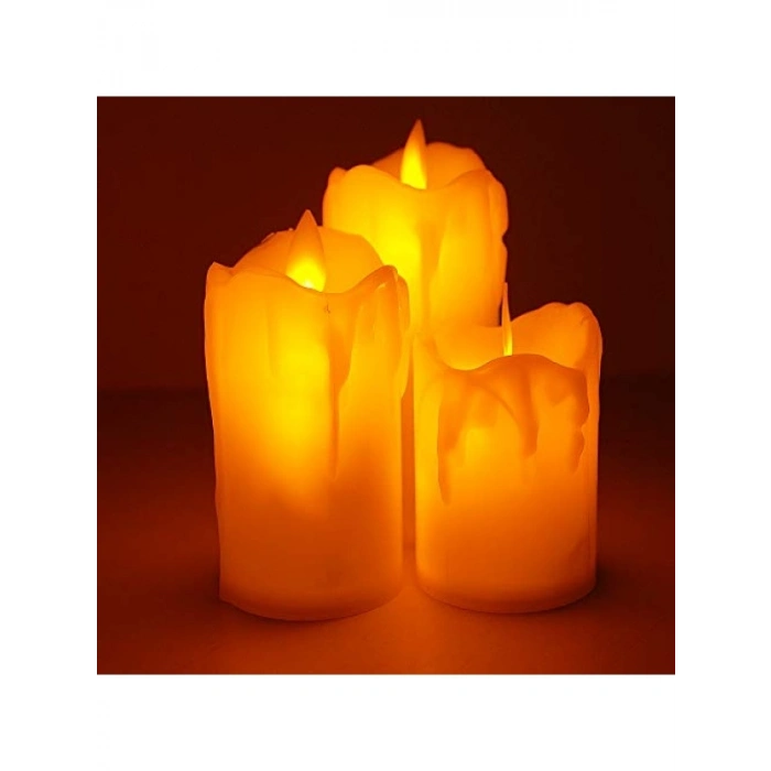 3lü Set Pilli Led Mum - Gerçekçi Yapay 7-9-11 cm