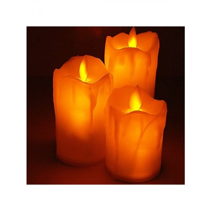3lü Set Pilli Led Mum - Gerçekçi Yapay 7-9-11 cm