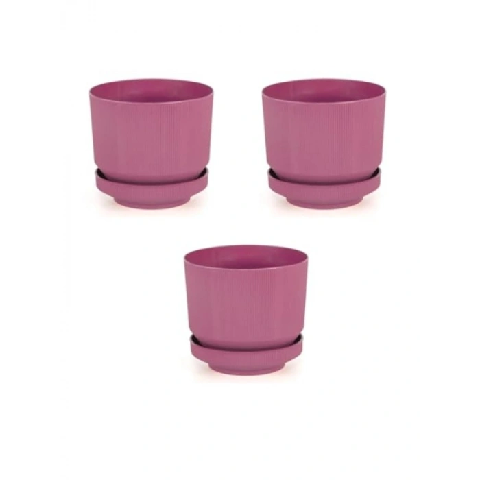 3lü Tabaklı Plastik Saksı Seti, Pembe Renk (1,7L)