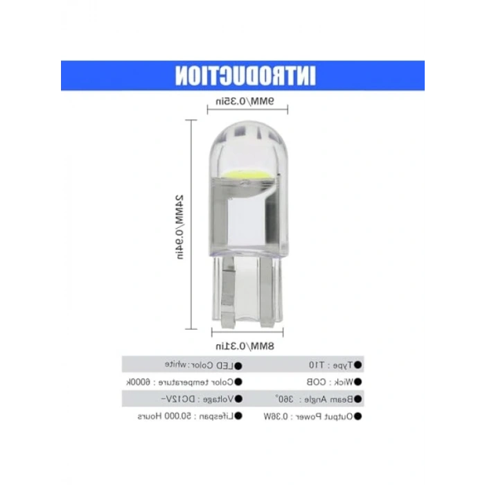 30 Adet 194 LED Ampul, 6000K Beyaz, Yüksek Parlaklık