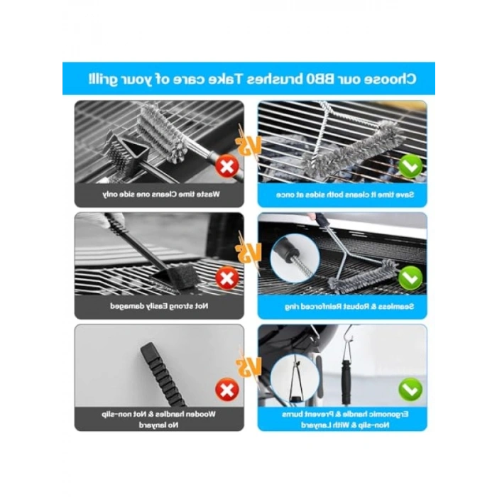 30 cm Paslanmaz Çelik Izgara Fırçası - 2 Adet Set