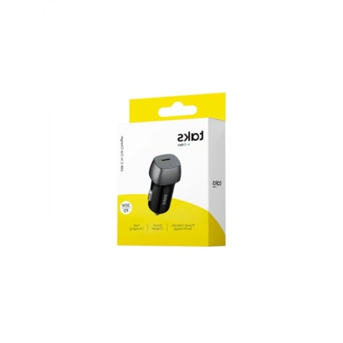 30W PD USB-C Araç İçi Hızlı Şarj Aleti ve 3A Kablo, Siyah