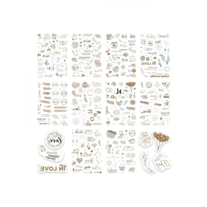 325 Adet Vintage Love Temalı Düğün Sticker Seti - A5 Boyut, 10 Sayfa