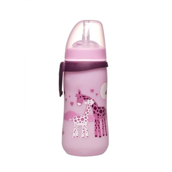 330 ml Kapasiteli Pipetli Kız Zürafa Desenli Bardak
