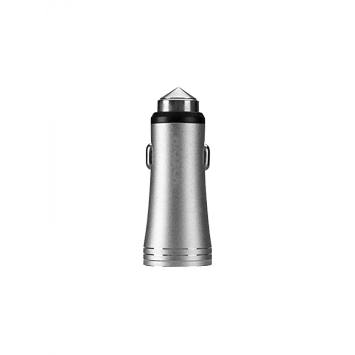 3.4A Hızlı Şarj Micro USB Kablolu Araç Şarj Cihazı - Metal, Gümüş