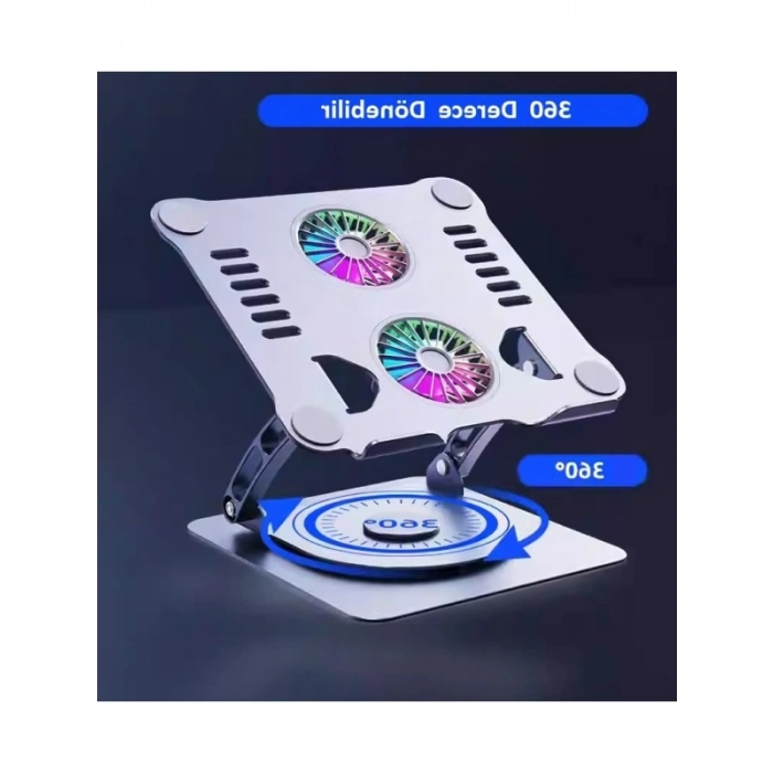 360 Derece Dönebilir Metal Laptop Standı, RGB Çift Fanlı