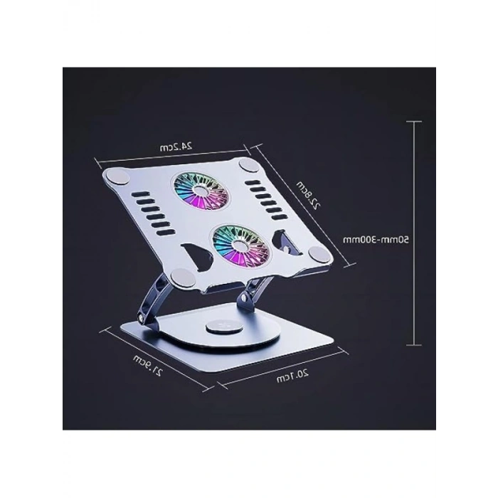 360 Derece Dönebilir Metal Laptop Standı, RGB Çift Fanlı