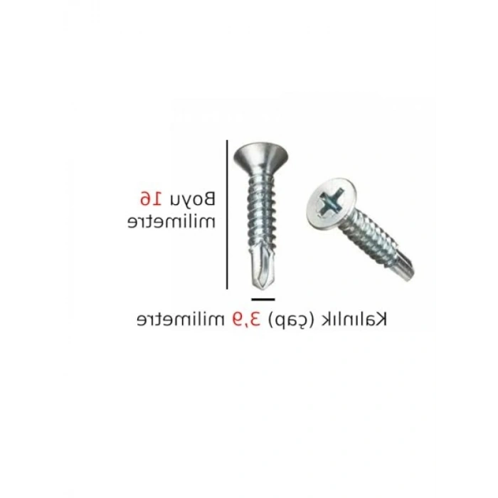 3,9 mm Çapında 16 mm Boyunda Metal Vida - Havşa Başlı Delik Açan