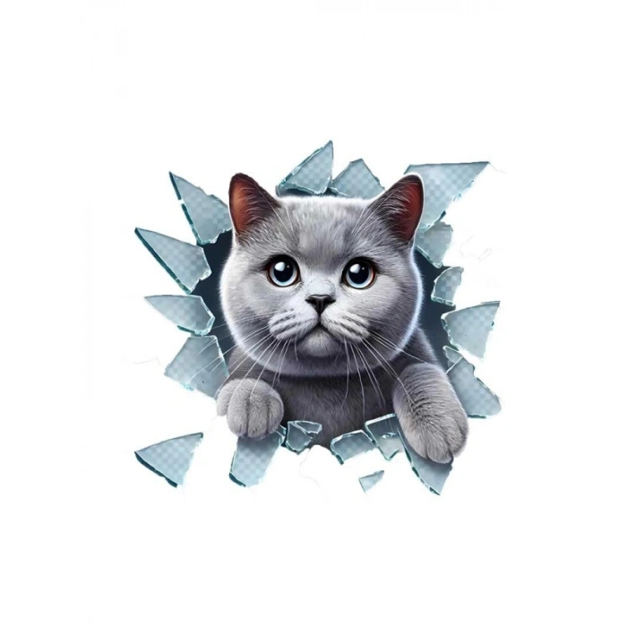 3D Kedi-Köpek Araç Stickeri - Kırık Cam Efekti