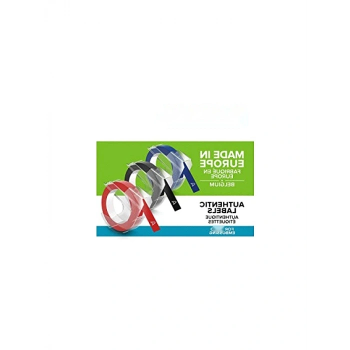 3D Plastik Kabartma Şerit, 9 mm x 3 mt, 3 Renk - Siyah/Kırmızı/Mavi