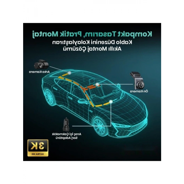 3K HD Ön ve Arka Araç İçi Kamera