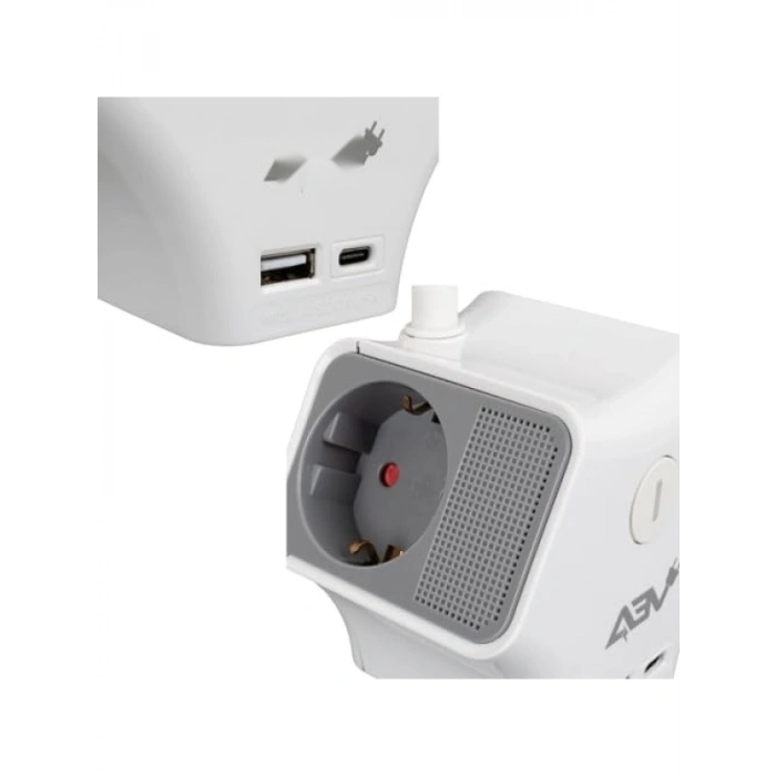 3’lü Anahtarlı Grup Priz, 3680W 16A, 2 USB ve 1 Type-C Çıkışlı
