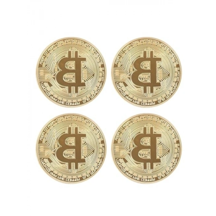 4 Adet Altın Rengi Bitcoin Hatıra Sikkesi - Koleksiyonluk Süs Eşyası