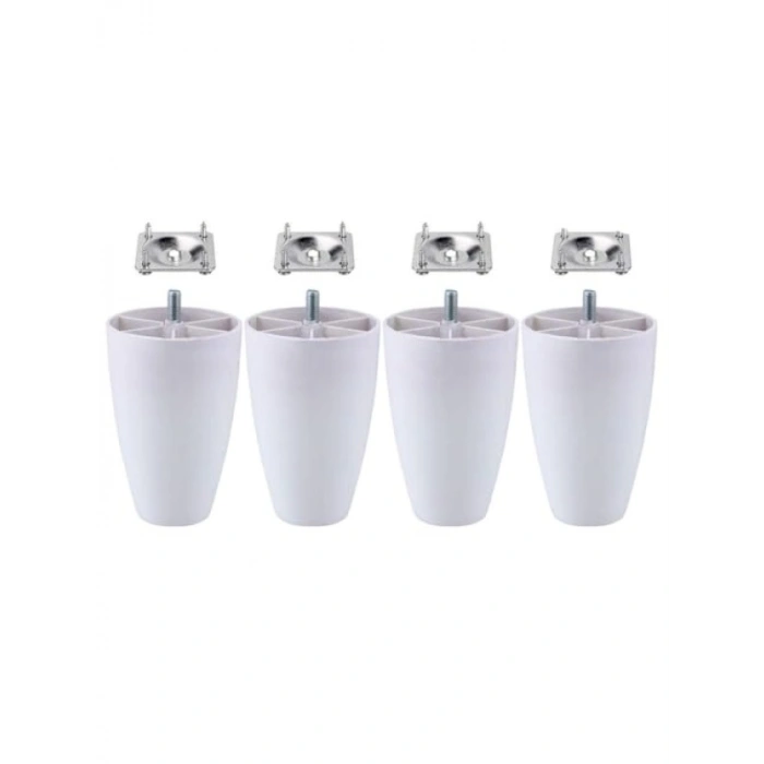 4 Adet Oval Plastik Ayak - 12 cm Beyaz Mobilya Ayağı