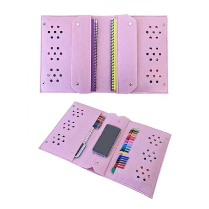 4 Bölmeli A4 Boyutunda Keçe Kalemlik ve Tablet Organizer Çanta - Pembe