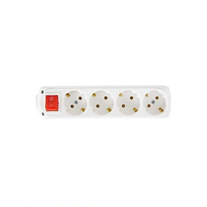 4lü Anahtarlı Topraklı Priz, Klemensli, Beyaz