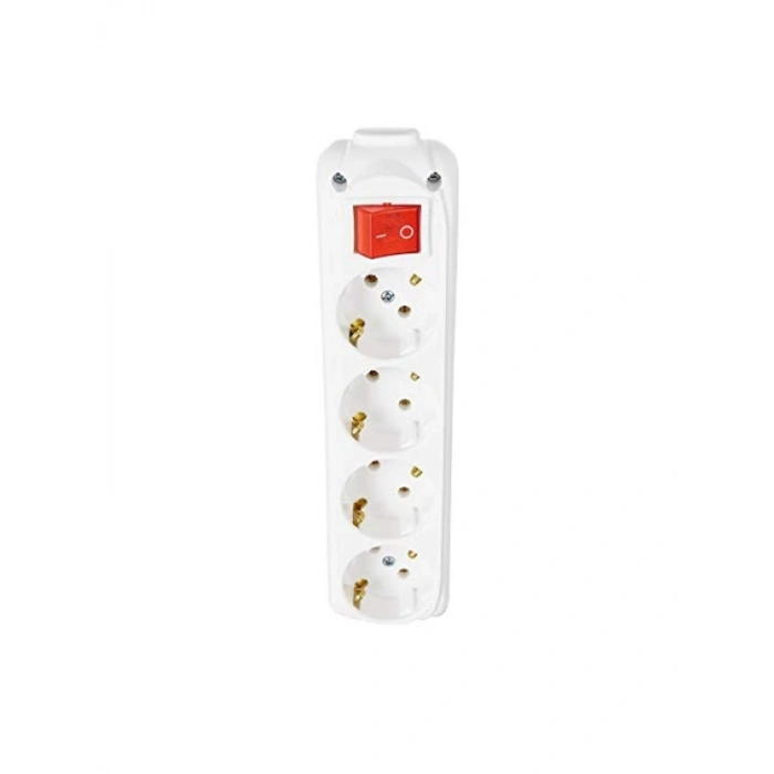 4lü Anahtarlı Topraklı Priz, Klemensli, Beyaz