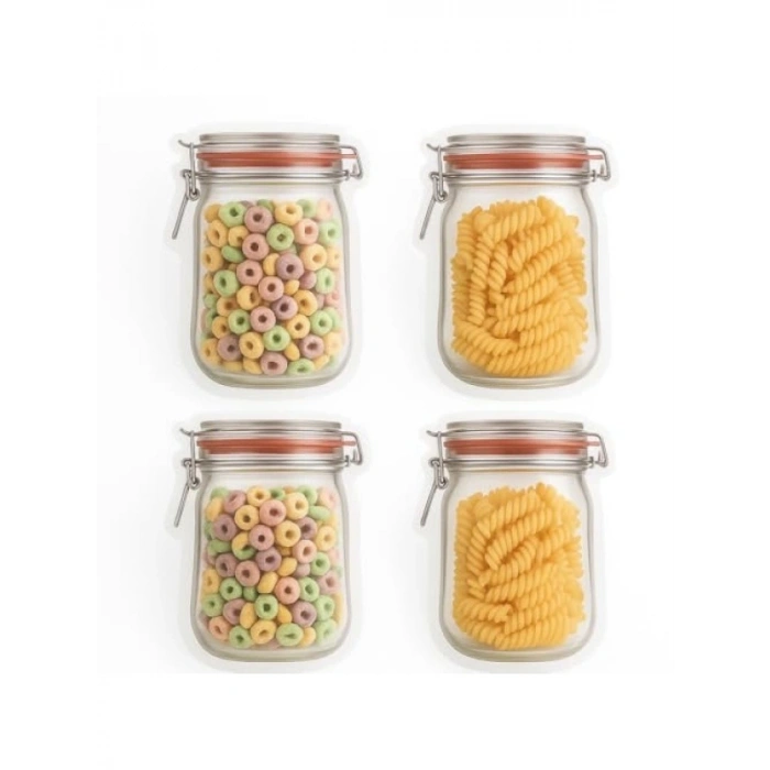 4lü Kilitli Saklama Poşeti - Kavanoz Görünümlü | 500 ml