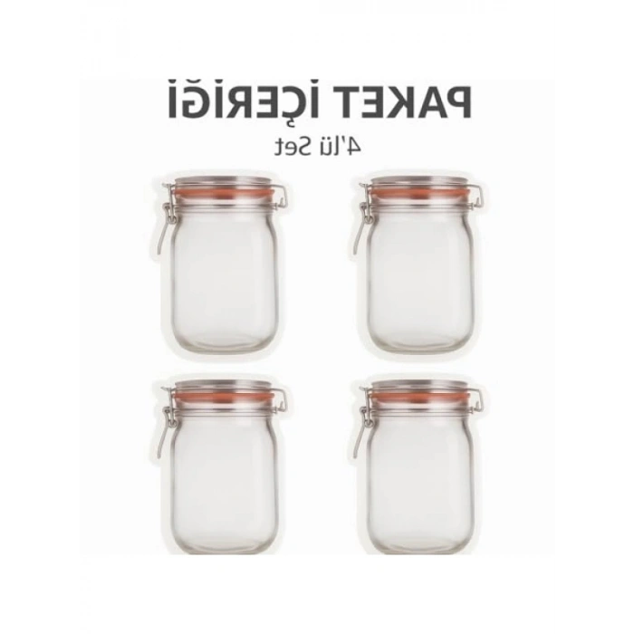 4lü Kilitli Saklama Poşeti - Kavanoz Görünümlü | 500 ml