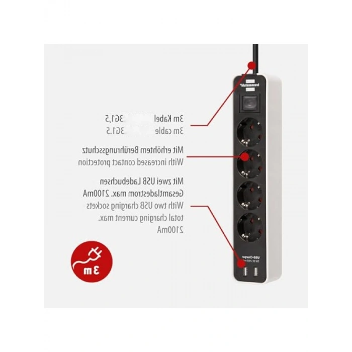 4lü USB Şarj Soketli Çoklu Priz Beyaz/Siyah