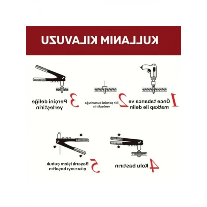 4 Uçlu Perçin Tabancası Seti - 2.4/3.2/4.0/4.8 mm Başlık + 40 Alüminyum Perçin