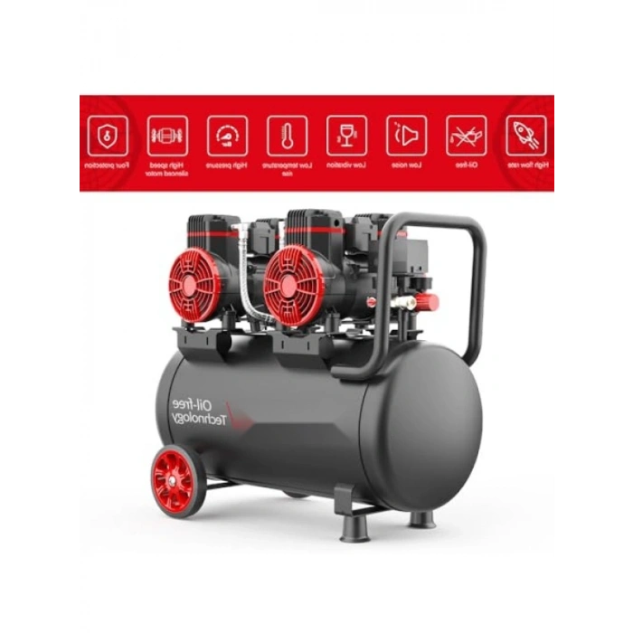 4.0HP 50Lt 8Bar Çift Motorlu Yağsız Sessiz Taşınabilir Hava Kompresörü
