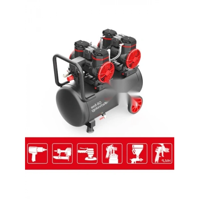 4.0HP 50Lt 8Bar Çift Motorlu Yağsız Sessiz Taşınabilir Hava Kompresörü