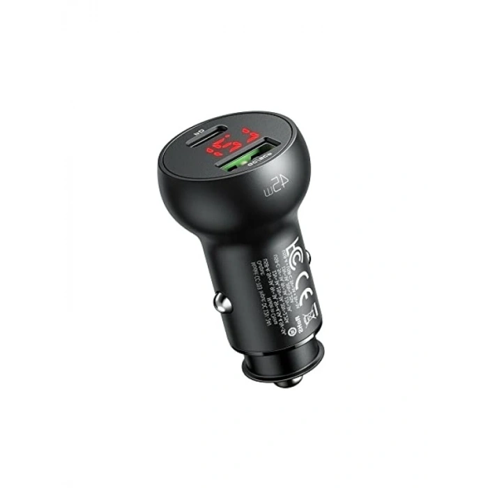 45W Araç Çakmak Şarjı, 1x Type-C ve 1x USB Girişi