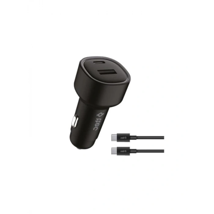 48W Araç Hızlı Şarj Aleti, USB-C + USB-A, Siyah Kablo