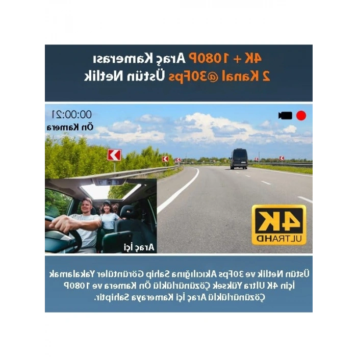 4K Çözünürlüklü GPS ve Wi-Fi Destekli Araç Kamerası