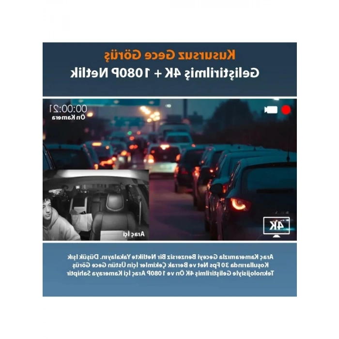 4K Çözünürlüklü GPS ve Wi-Fi Destekli Araç Kamerası