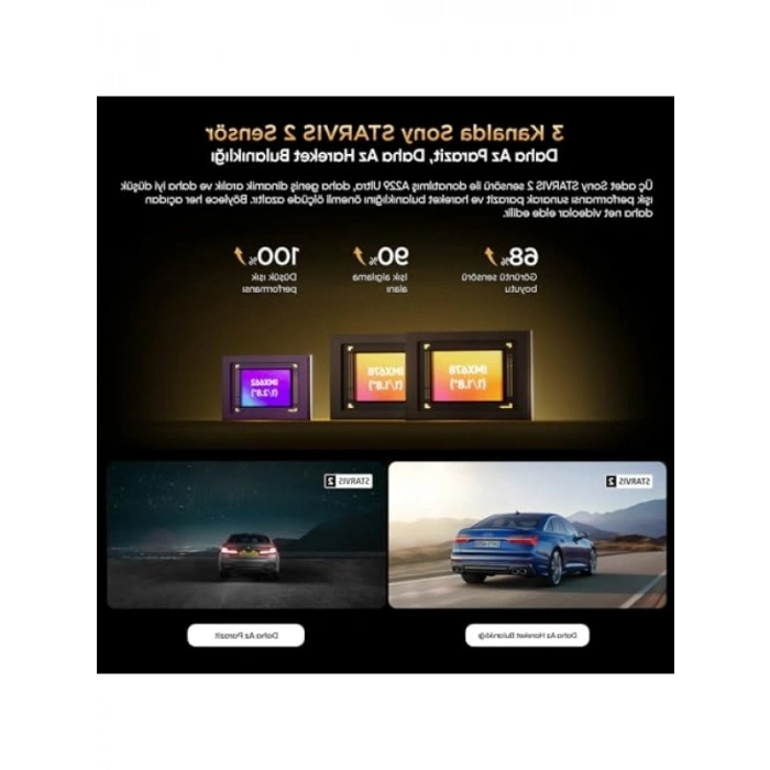 4K Ön, Arka ve İç Kamera ile 3 Kanal HDR Araç Kamerası