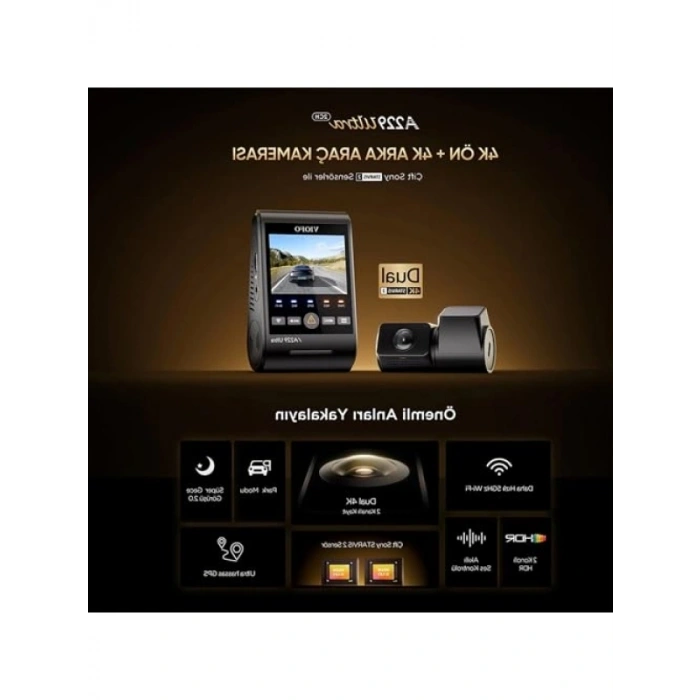 4K Ultra HD Ön ve Arka Araç Kamerası - Dual HDR, Wi-Fi ve GPS
