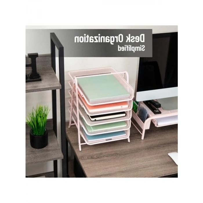 5 Katlı Metal Kağıt Rafı - Pembe