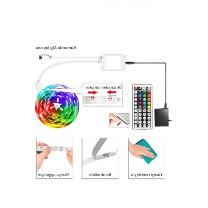 5 Metre Uzunluğunda Kumandalı RGB Şerit Led Aydınlatma