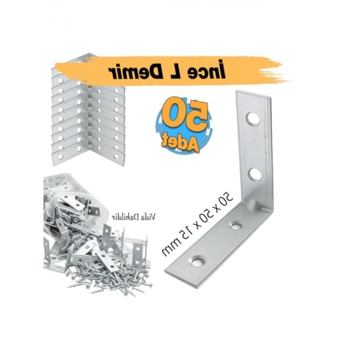 (50 ADET) İnce Metal Köşebent 50x50x15 mm L Demiri