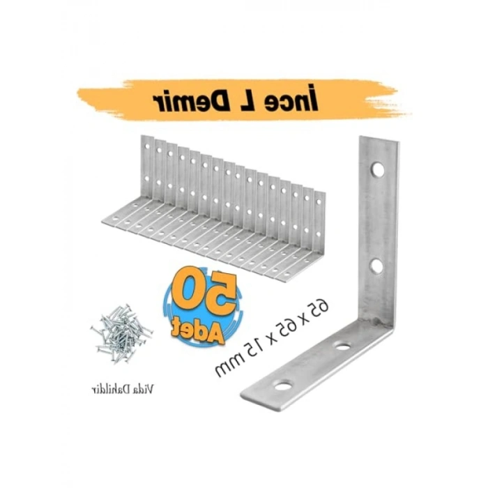(50 ADET) Metal Köşebent - 65x65x15 mm İnce L Demiri Gönye