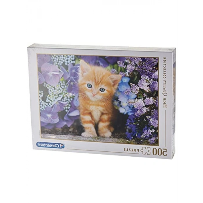 500 Parça Kaliteli Yetişkin Puzzle - Zambaklar İçinde Zencefil Kedisi