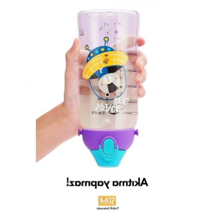 500ml Kapasiteli Askılı Kulplu Pipetli Tritan Su Matarası (Mavi-Sarı)