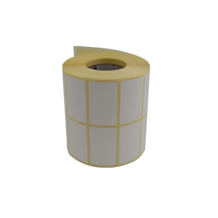 50mm x 30mm Kuşe Etiket Ruloda 3000 Adet, 2li Dizilim, 40mm Kuka Uyumlu