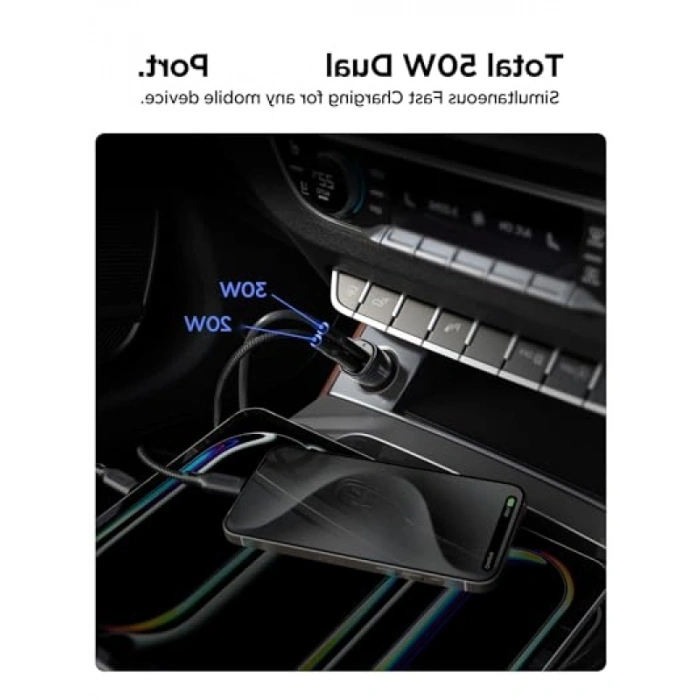 50W USB-C Araç İçi Hızlı Şarj Aleti - Çift Çıkışlı