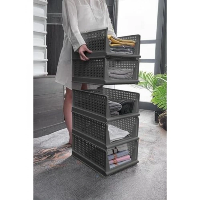 6 Katlı Kayar Raf Organizer, Gri, 45x35 cm