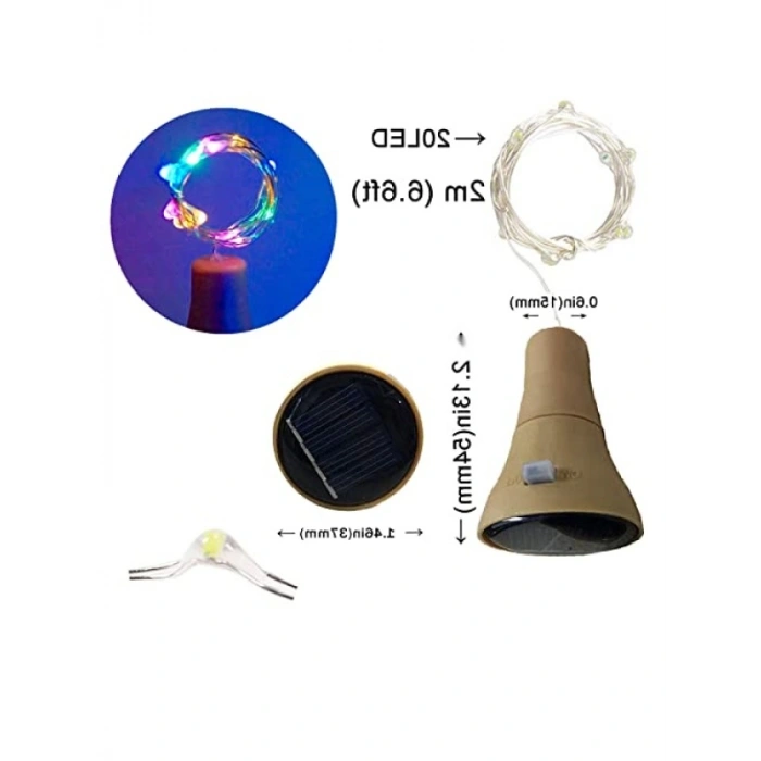 6lı Güneş Enerjili Şarap Şişesi Işıkları, 20 LED Su Geçirmez