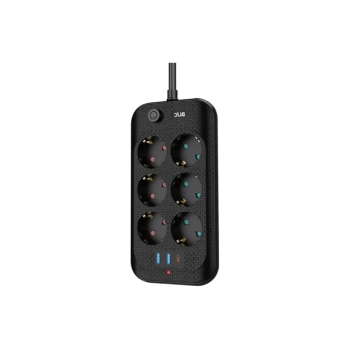 6lı Priz Soketi, 2x USB Girişli, Çocuk Korumalı, Uzatma Kablosu (2mt)