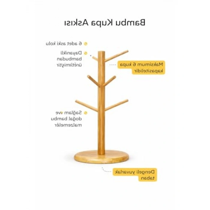 6lı Seramik Kupa Seti ve Bambu Kupa Askılığı