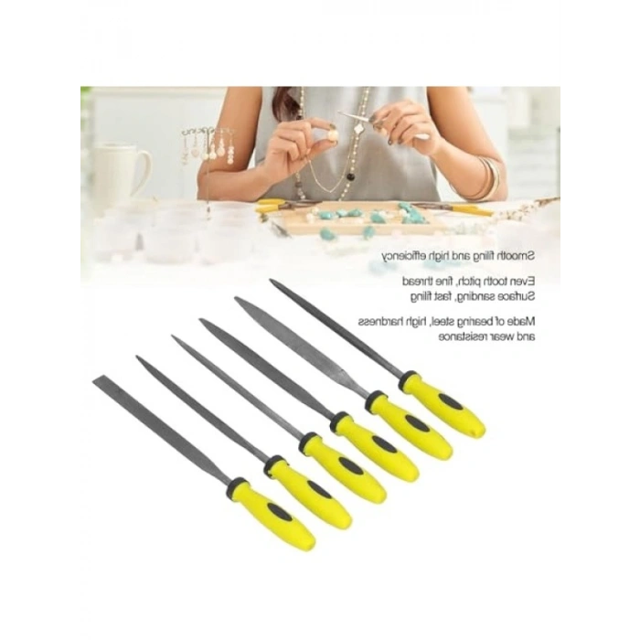 6 Parça Mini Çelik Eğe Seti - 17 cm Düz, Yuvarlak, Yarı Daire, Kare, Üçgen